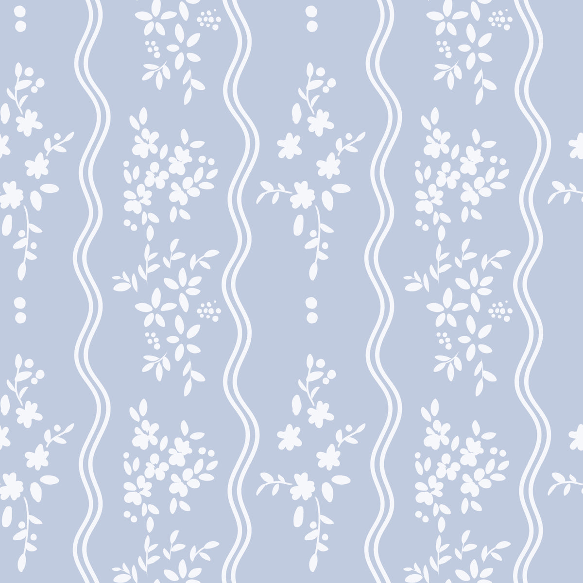 Sanfte blaue zarte Blumen- und wellenförmige Streifen-Tapete in your room