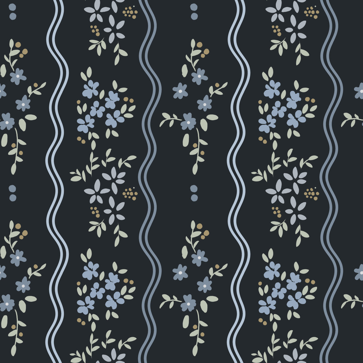 Midnatengrynge Bølget Blomstret Tapet in your room — zoomed