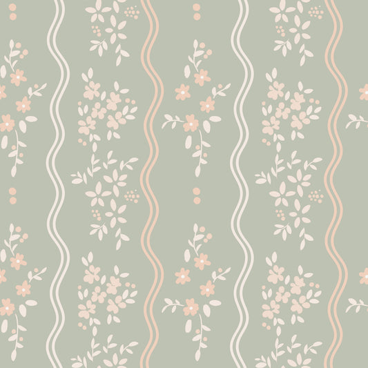 Tapete Sweet Sage und Blush Cottage Stripe