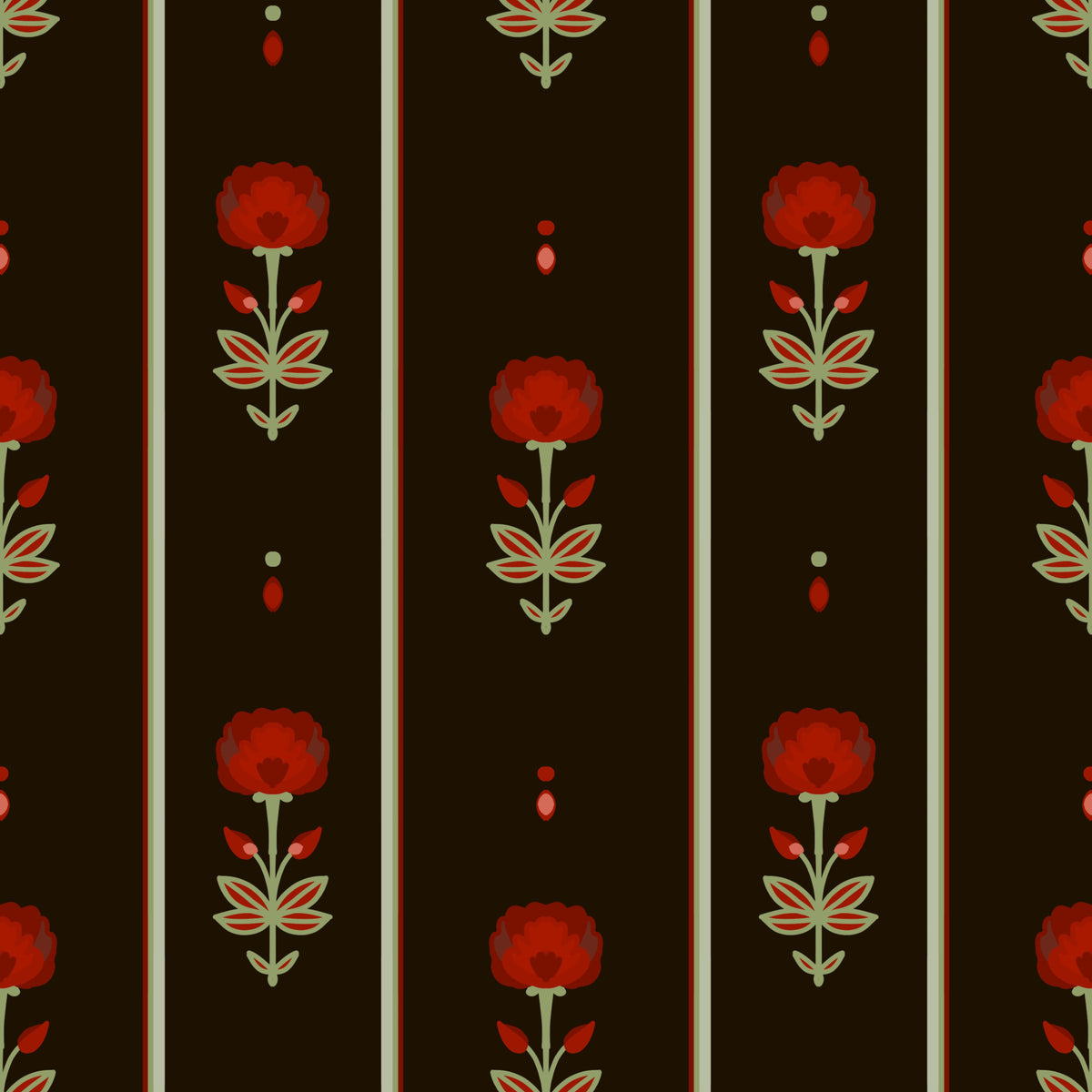 Crimson Folk Art Blomsterstribet Tapet⁠ in your room