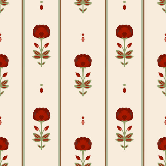 Papier peint rayé floral rouge vintage Heritage