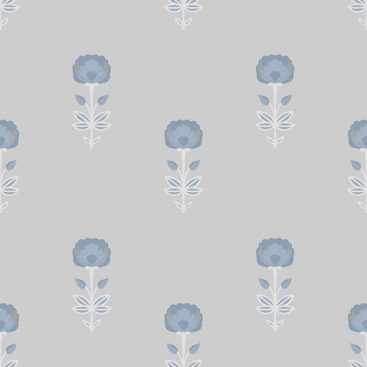 Papier peint Blue Blossom à motif indien imprimé au bloc