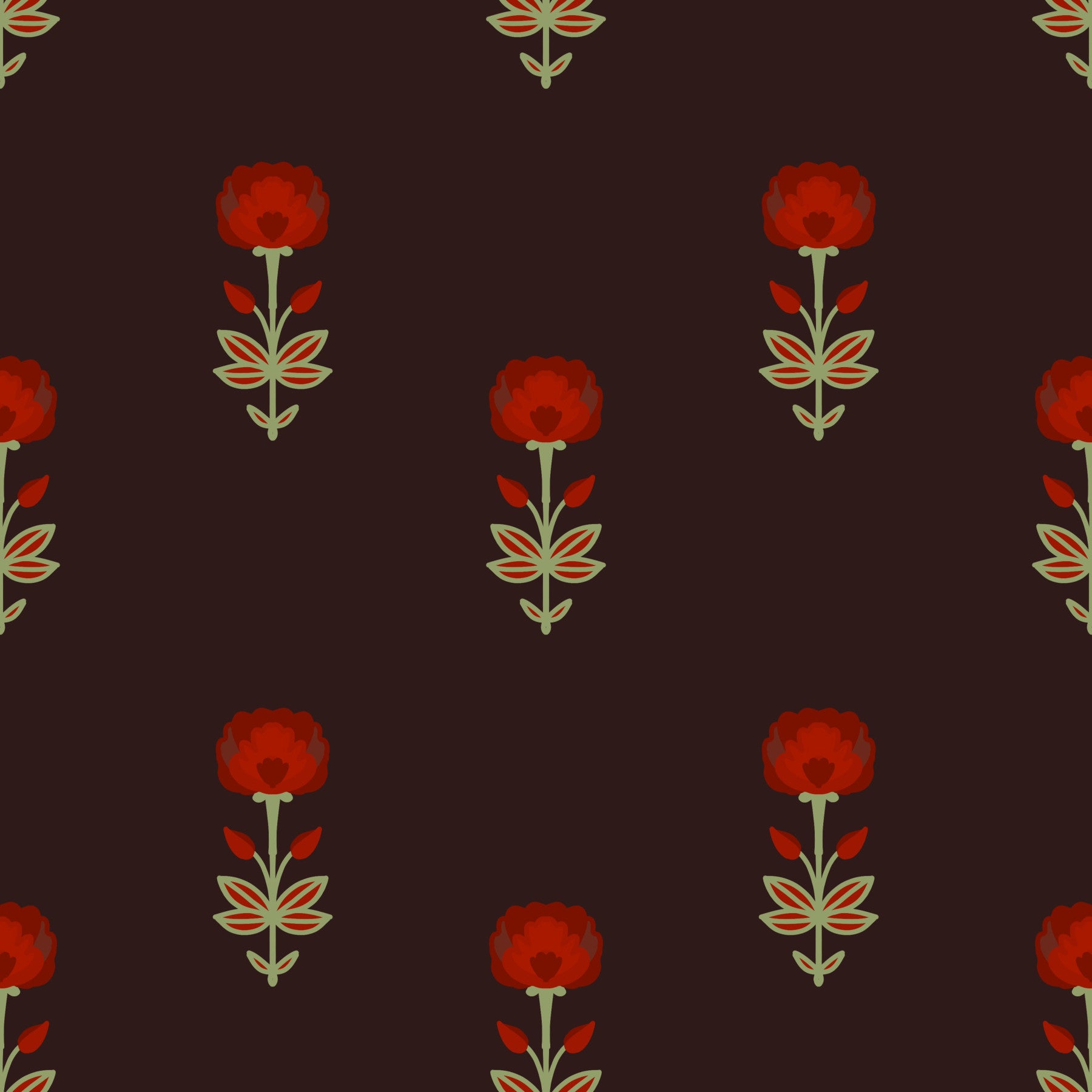 Papier peint Fleurs mogholes cramoisies