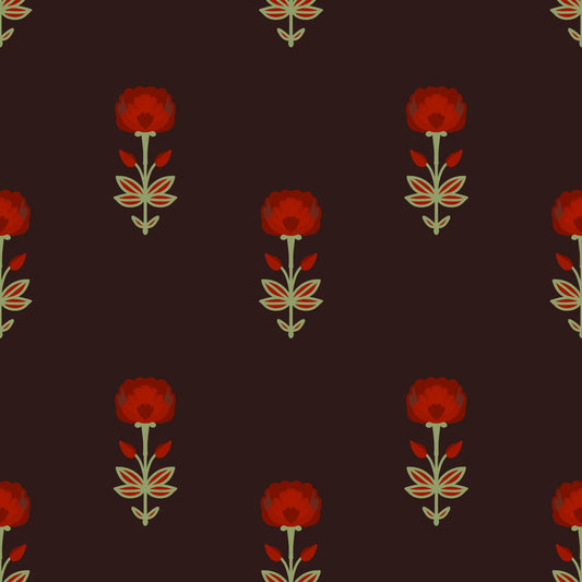 Papier peint Fleurs mogholes cramoisies