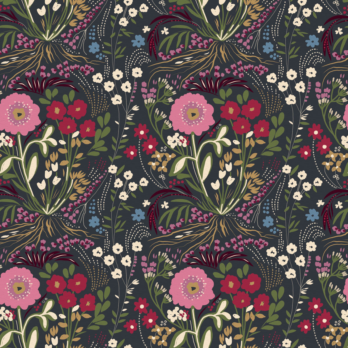 Enchanted Midnight Folk Floral Wallpaper⁠ in your room