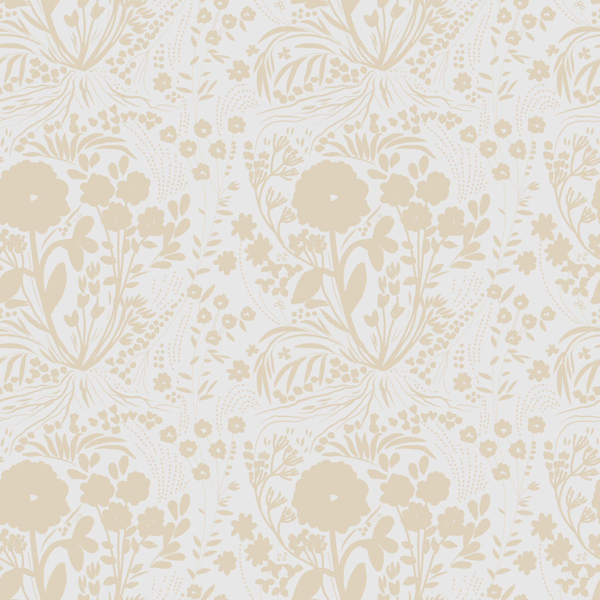 Whispering Meadows Vintage Botanische Tapete in your room — zoomed