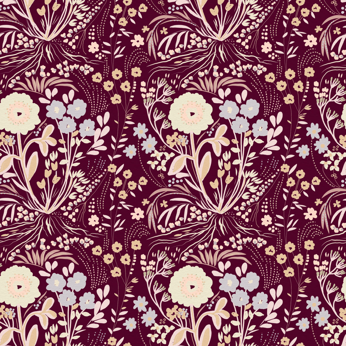 Midnight Wildflower Meadow on Red Wallpaper⁠ in your room