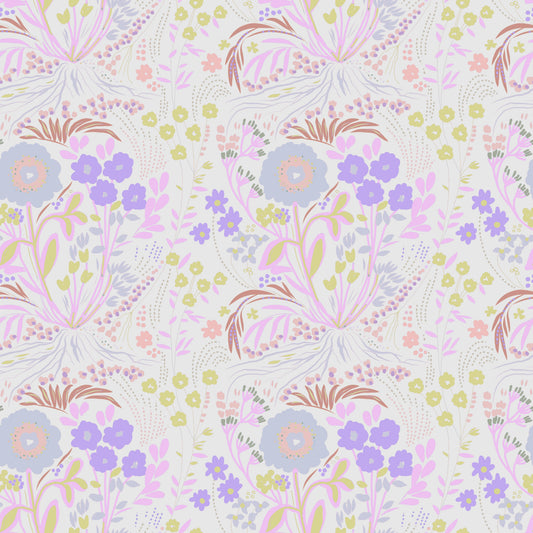 Verspielte Pastellwiese Blumen-Tapete