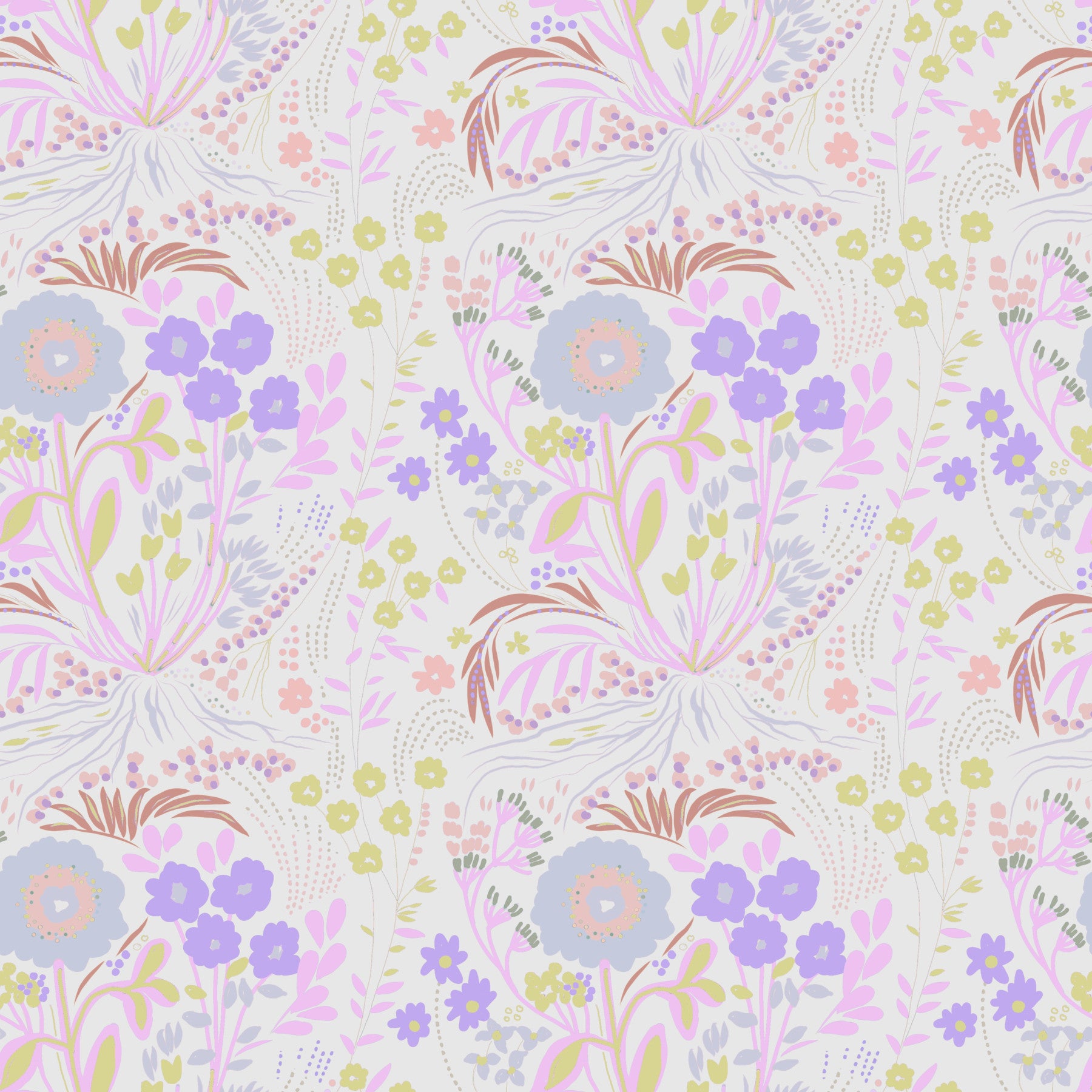 Whimsical Pastel Meadow Floral Wallpaper⁠