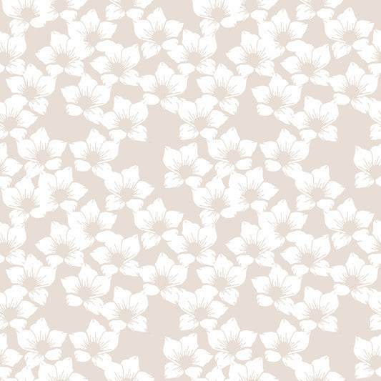 Weiße Cottagecore-Blumen auf taupefarbenem Beige Tapete