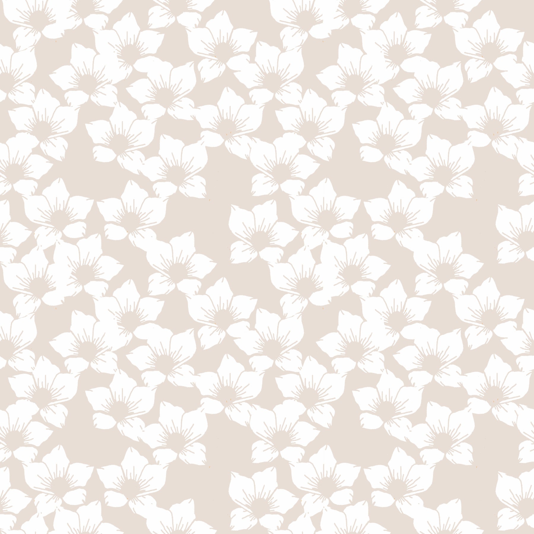 Carta da parati con fiori cottagecore bianchi su beige taupe