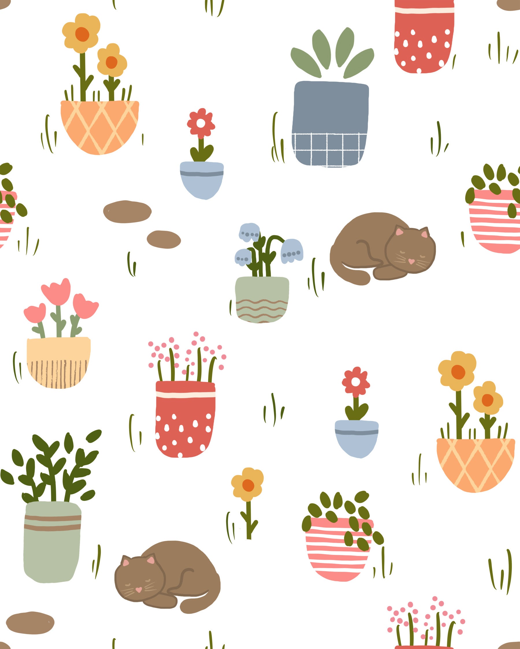 Papier peint panoramique Chats endormis et plantes en pot