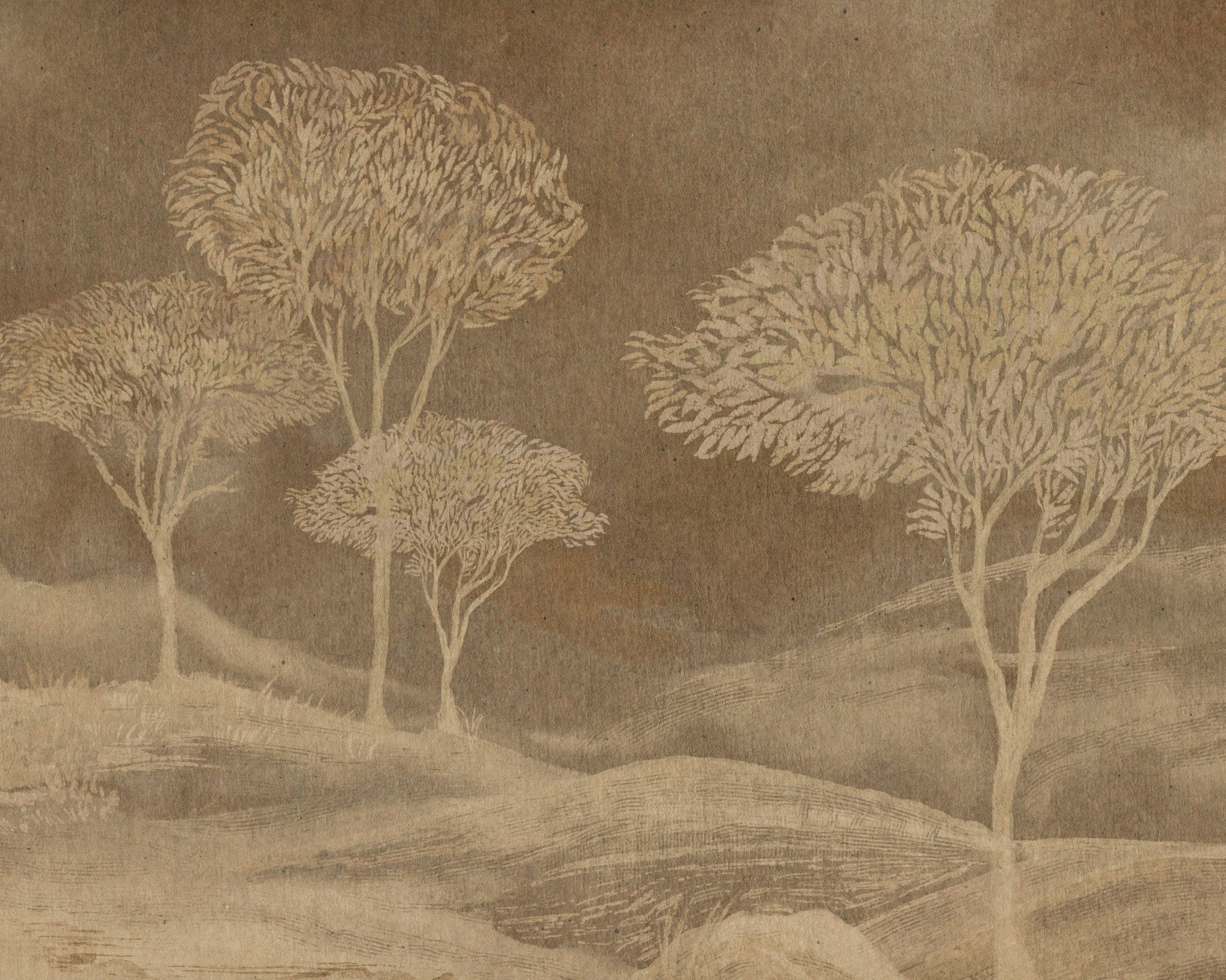 Rustikale Sepia-Hügel Landschafts-Tapete Wandbild