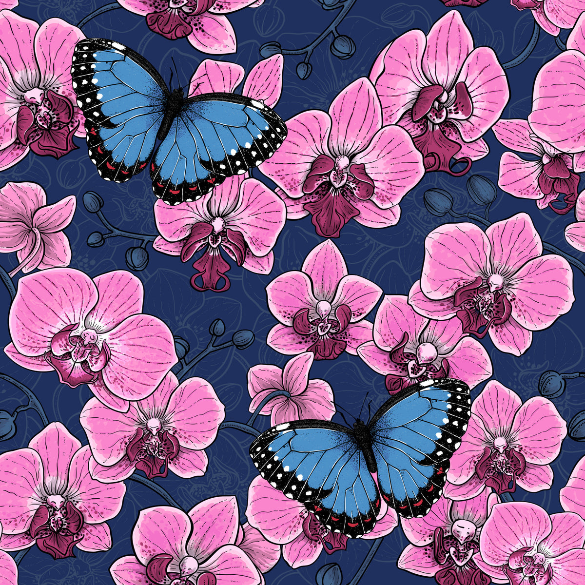 Botanical Orchid Garden with Butterflies 3 Wallpaper⁠ in your room — zoomed