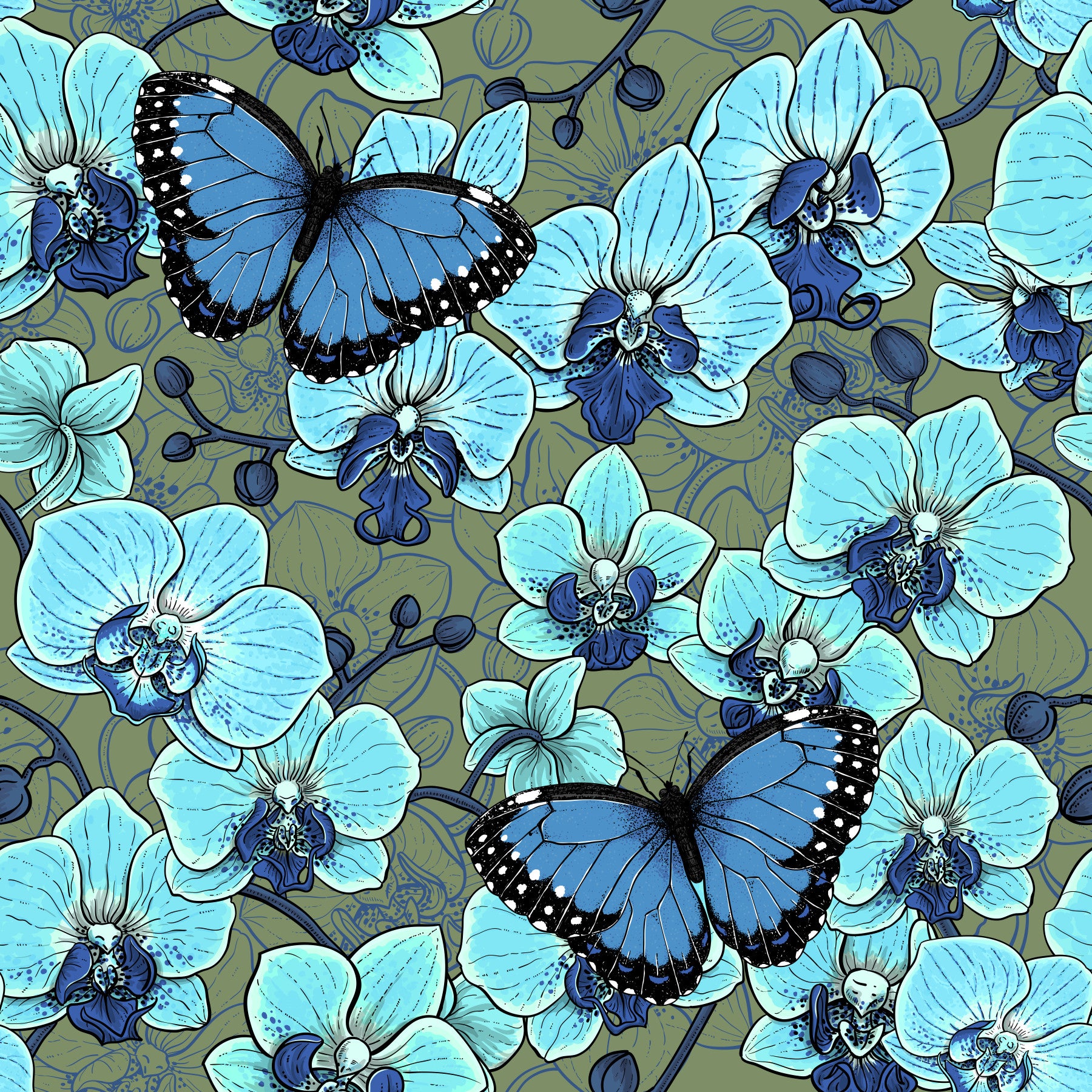 Jardin Botanique d'Orchidées avec Papillons 4 Papier Peint⁠