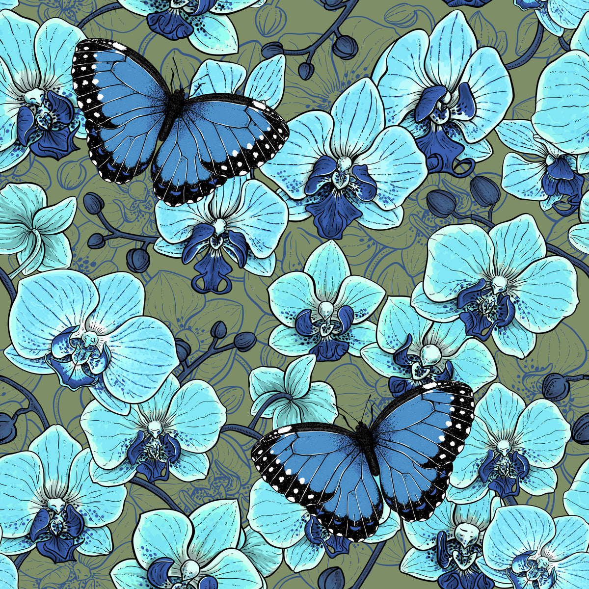 Botanical Orchid Garden with Butterflies 4 Wallpaper⁠ in your room — zoomed