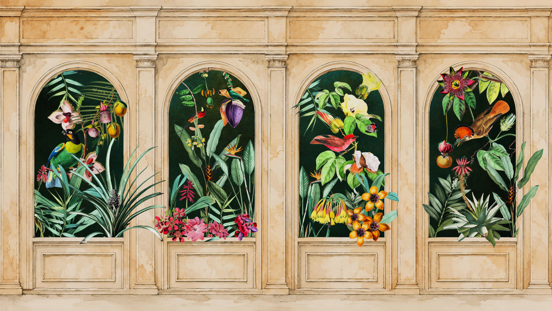Klassieke Booggangen Exotisch Botanisch Muurbehang