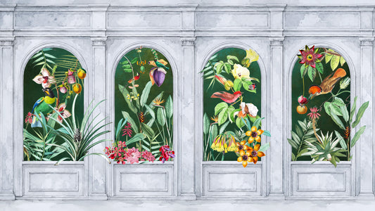 Fresque murale botanique tropicale Arches Orangerie
