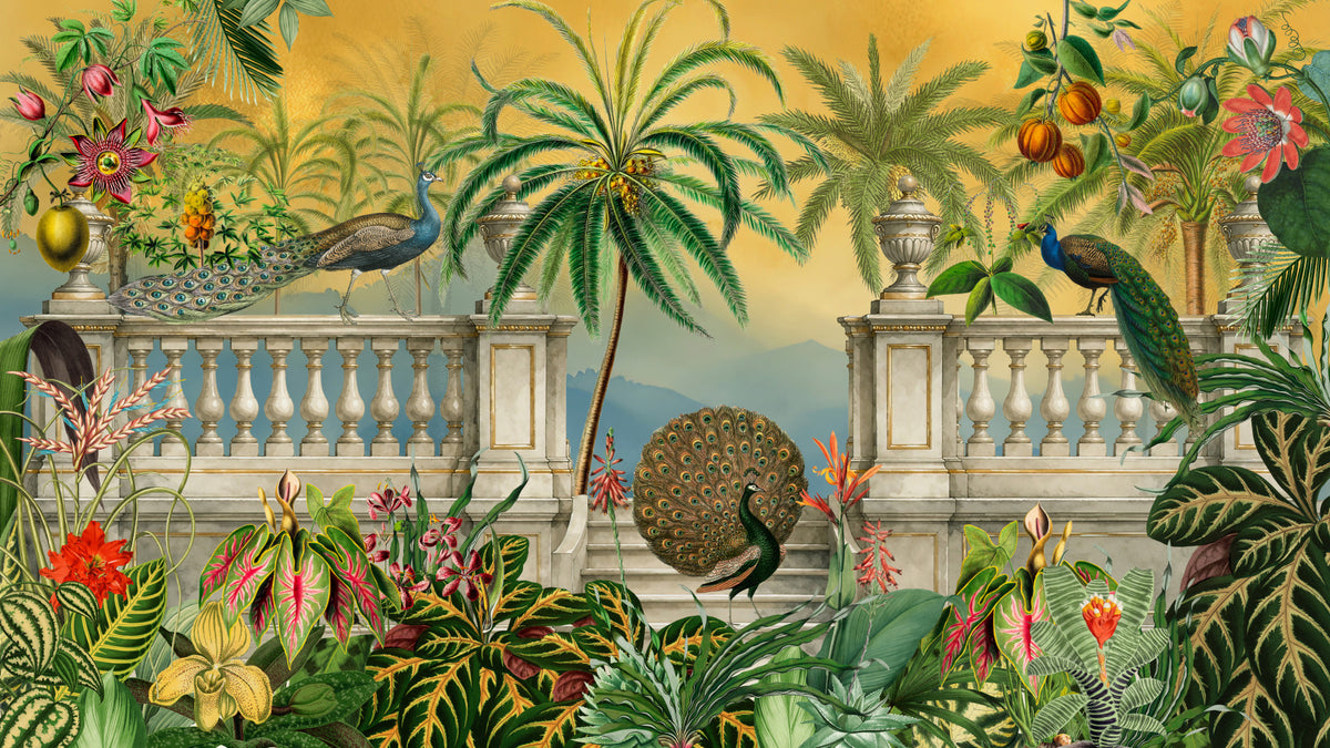 Imperial Peacock Terrace Tropische Wandtapete in your room — zoomed