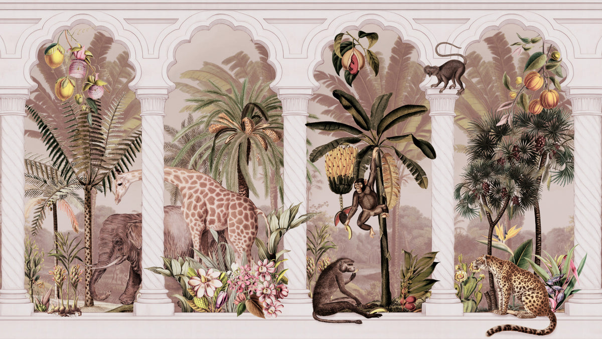 Mughal Colonnade Safari Jungle -seinämaalaus in your room — zoomed