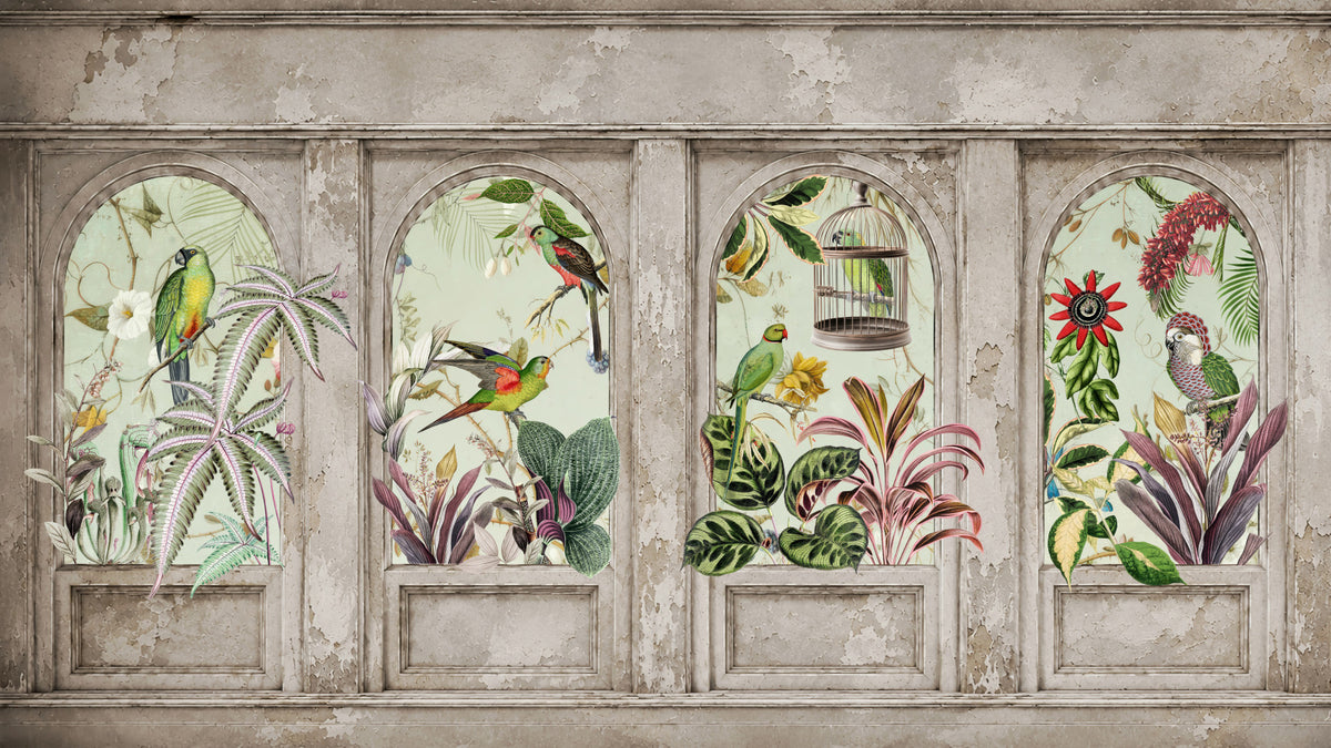 Exotischer Vogelvoliere-Bogen Wandbild in your room — zoomed