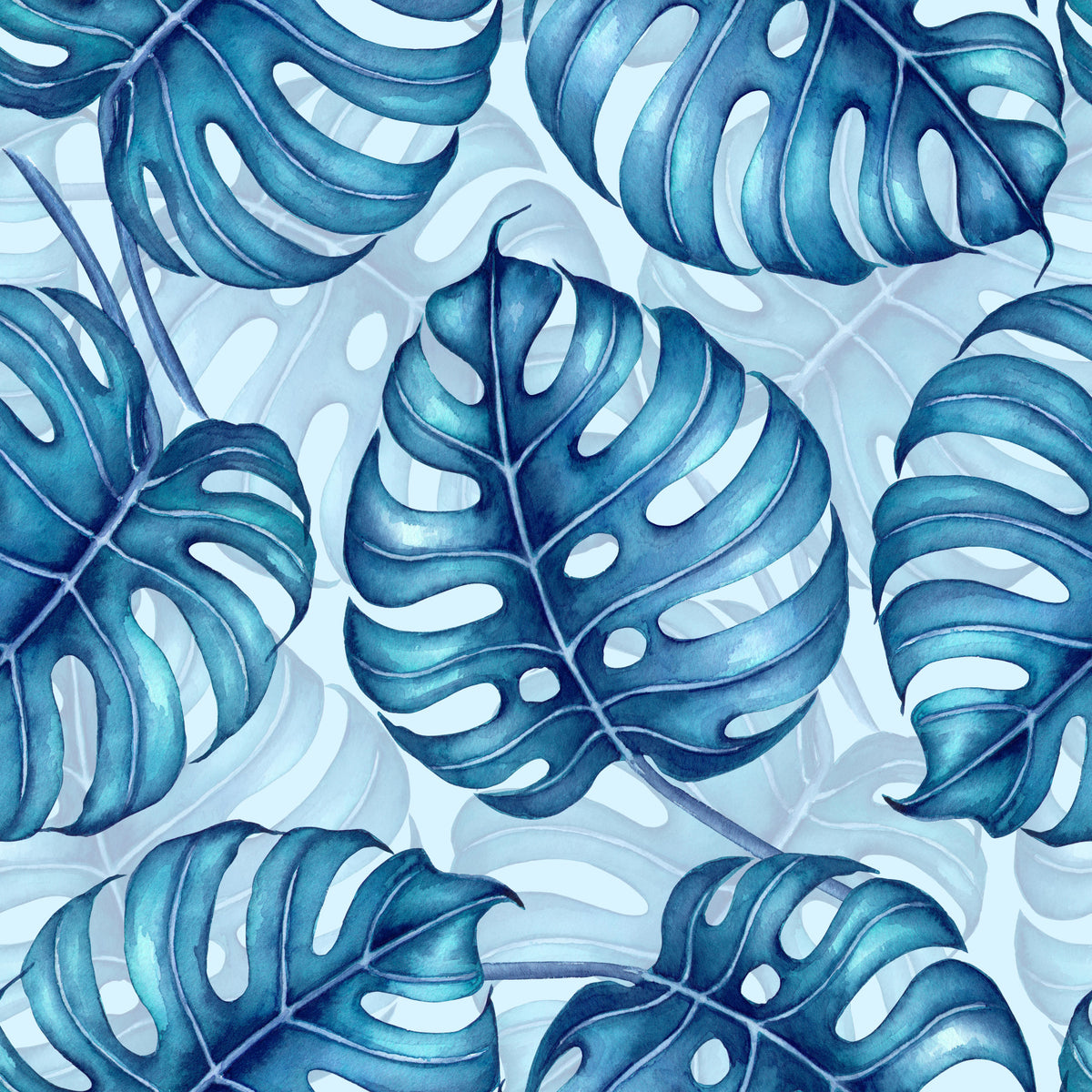 Monstera watercolor in blue Wallpaper⁠ in your room