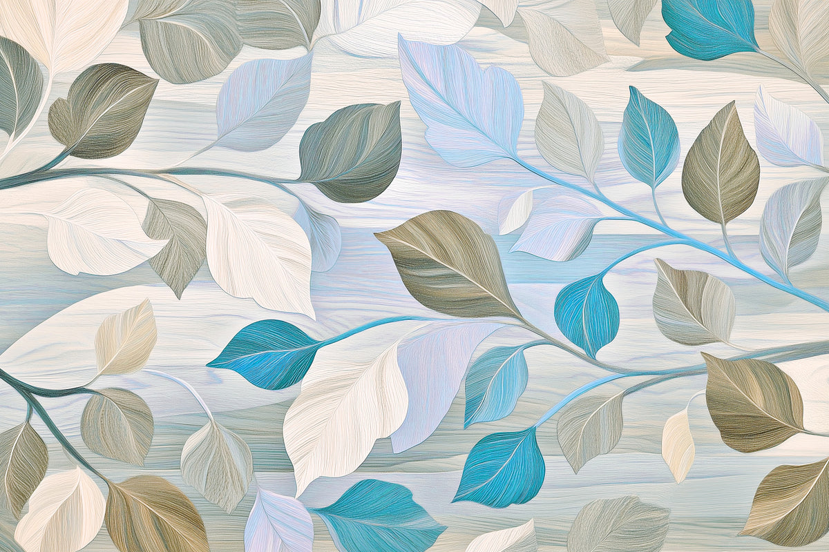 Fresque murale botanique pastel Feuilles Murmurantes in your room — zoomed