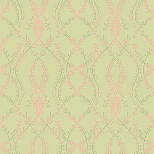 Soft Sage and Blush Pink Botanical Ogee Wallpaper Wallpaper⁠