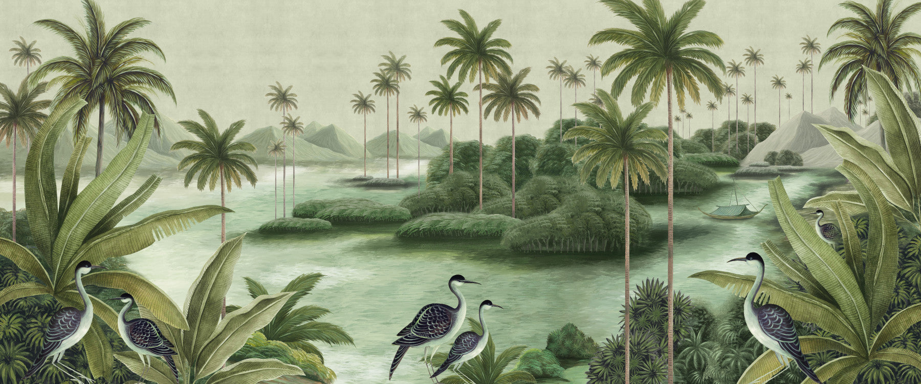 Chinoiserie tropisk vådområde vægmaleri