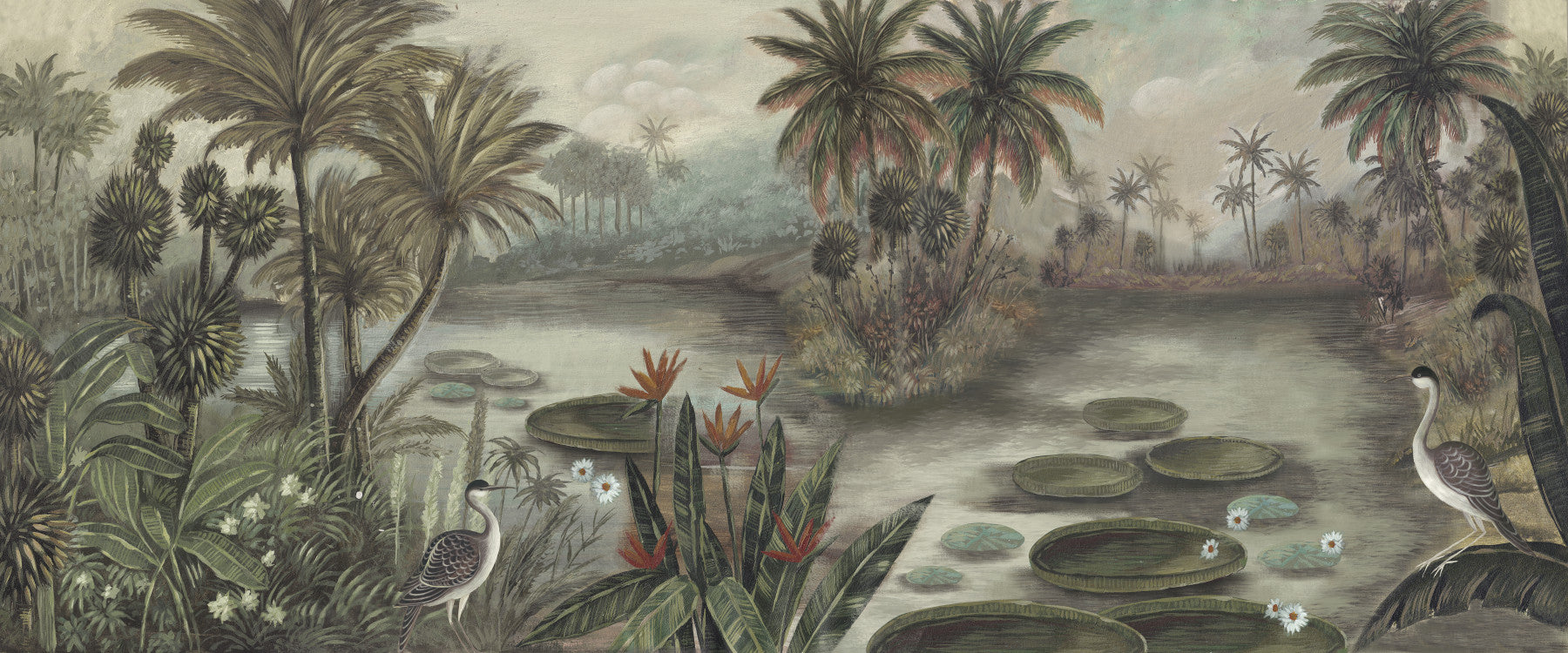 Vintage Tropical Lagoon Scenic Wall Mural