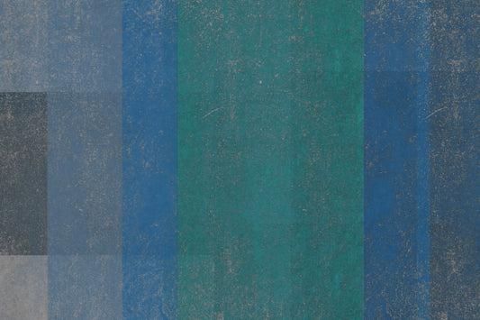 Retro Wandbild mit strukturierten Farbblöcken in Blau und Türkis