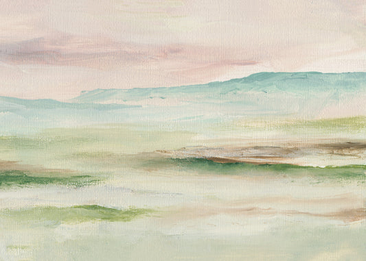 Impressionist Sage and Blush Mountain Mural Wall Mural