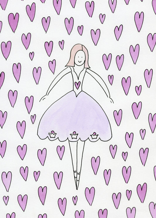 Papier peint mural fantaisiste Sweet Ballerina et cœurs roses