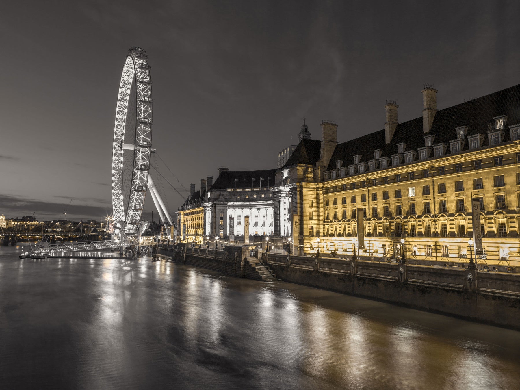 Muurdecoratie Nocturnal London Eye en County Hall