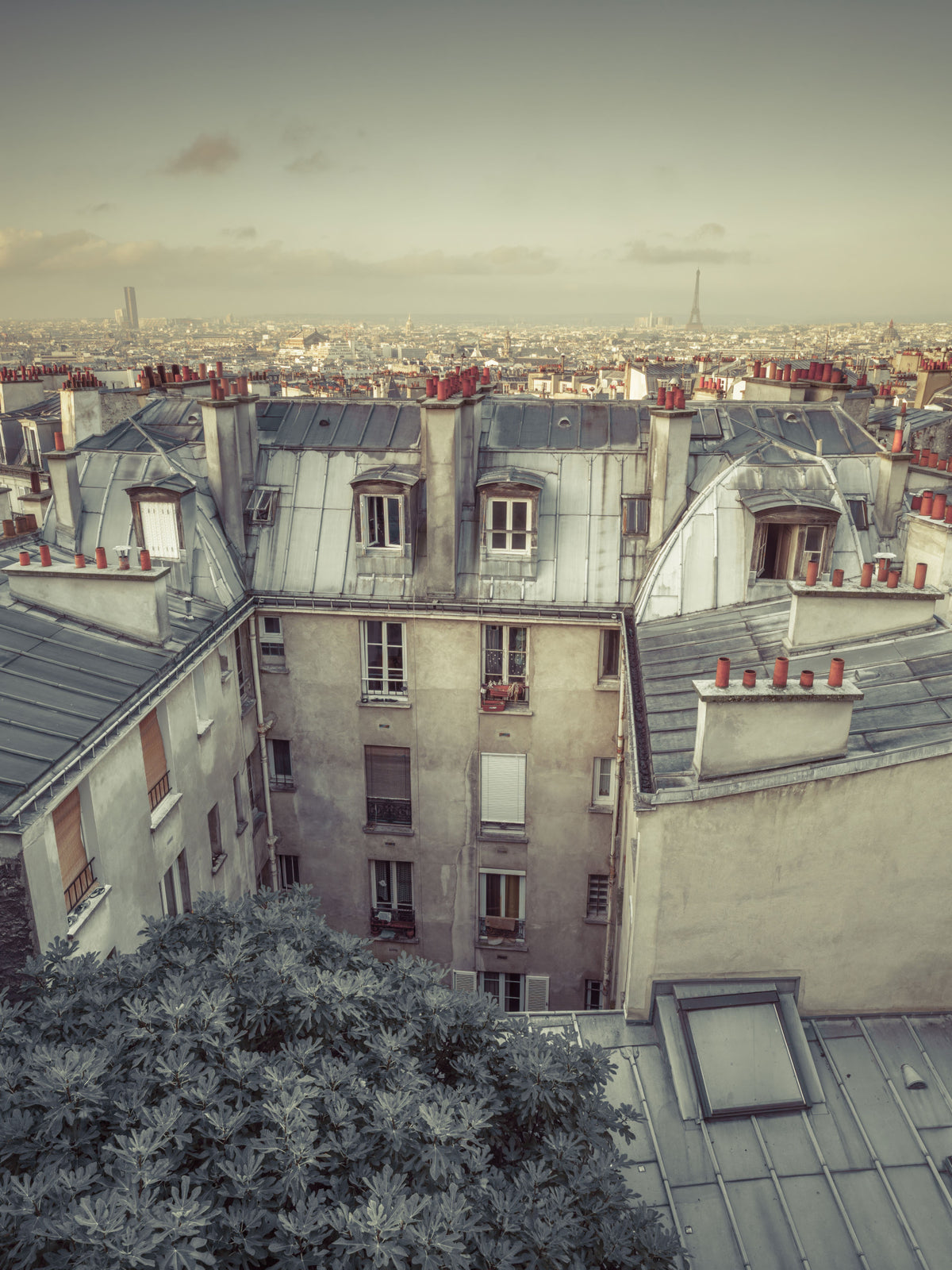 Papel de Parede Mural Vista Aérea da Linha do Horizonte Vintage de Paris in your room — zoomed