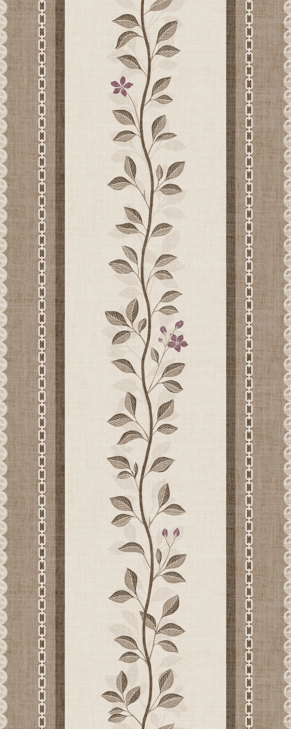 Papel de Parede Painel Folha Trepadeira e Risca de Linho⁠