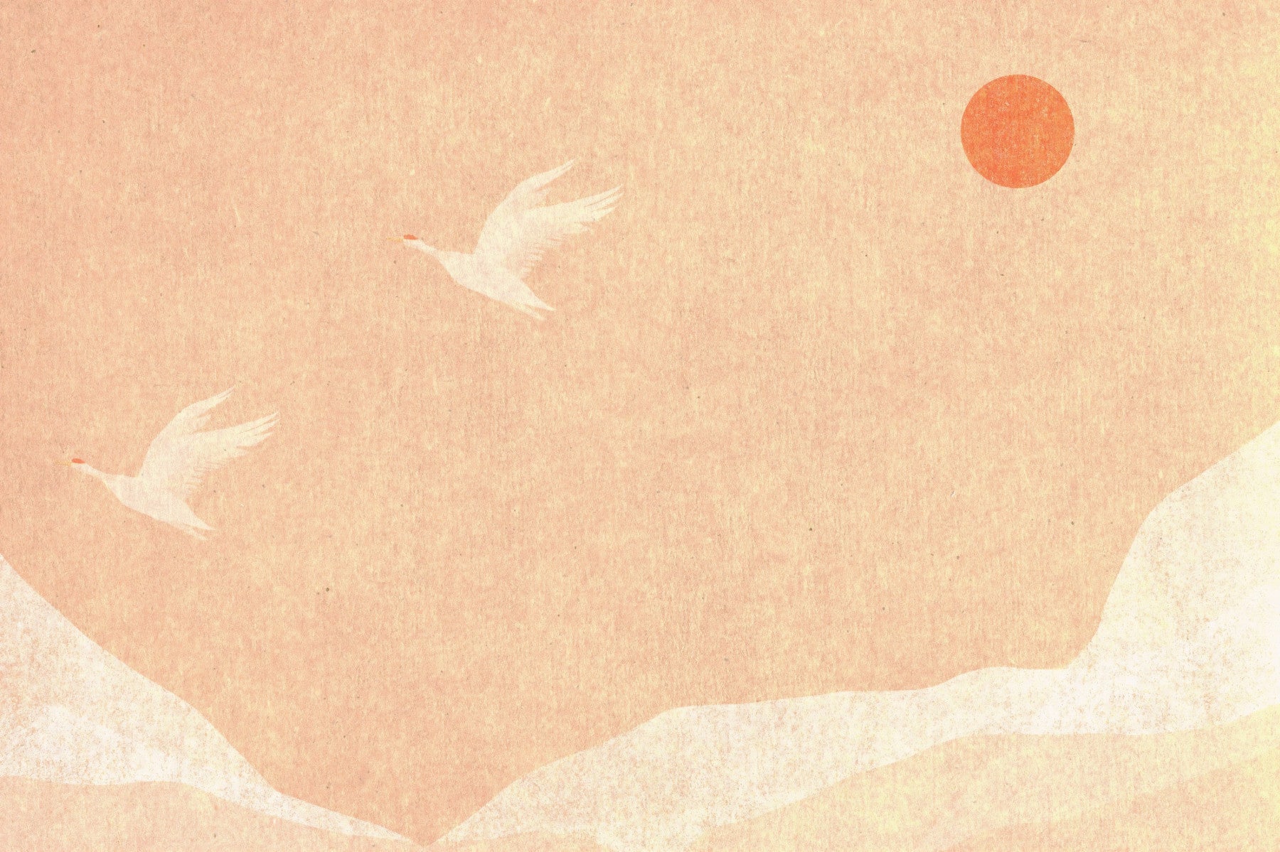 Papel de Parede Minimalista de Grou Japoneses ao Pôr do Sol