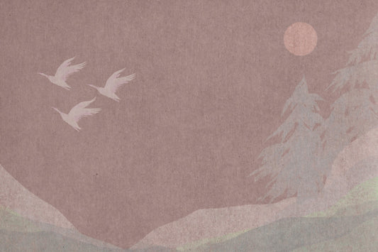 Fresque murale minimaliste de grues japonaises en mauve rosé