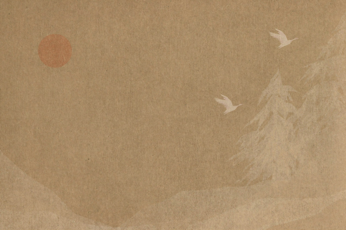 Fresque murale minimaliste Soleil oriental et pins in your room — zoomed