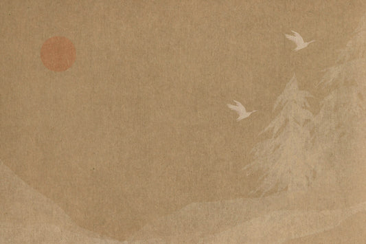 Fresque murale minimaliste Soleil oriental et pins