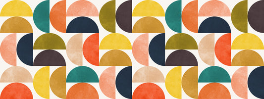 Tapet mural cu forme abstracte arcuite în stil Mid Century Modern