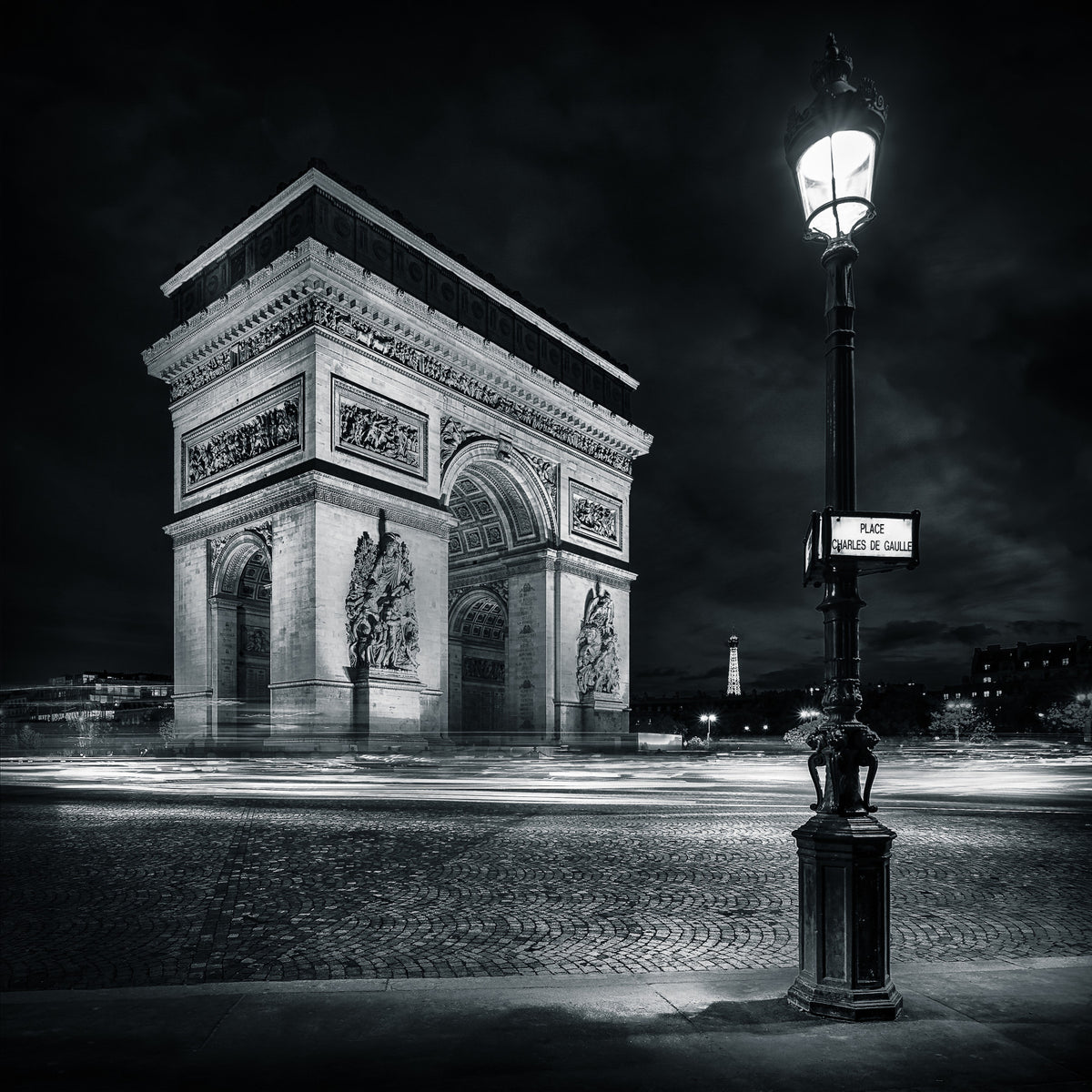 Midnatt Paris Bueganger og Lysstriper Veggmaleri in your room — zoomed