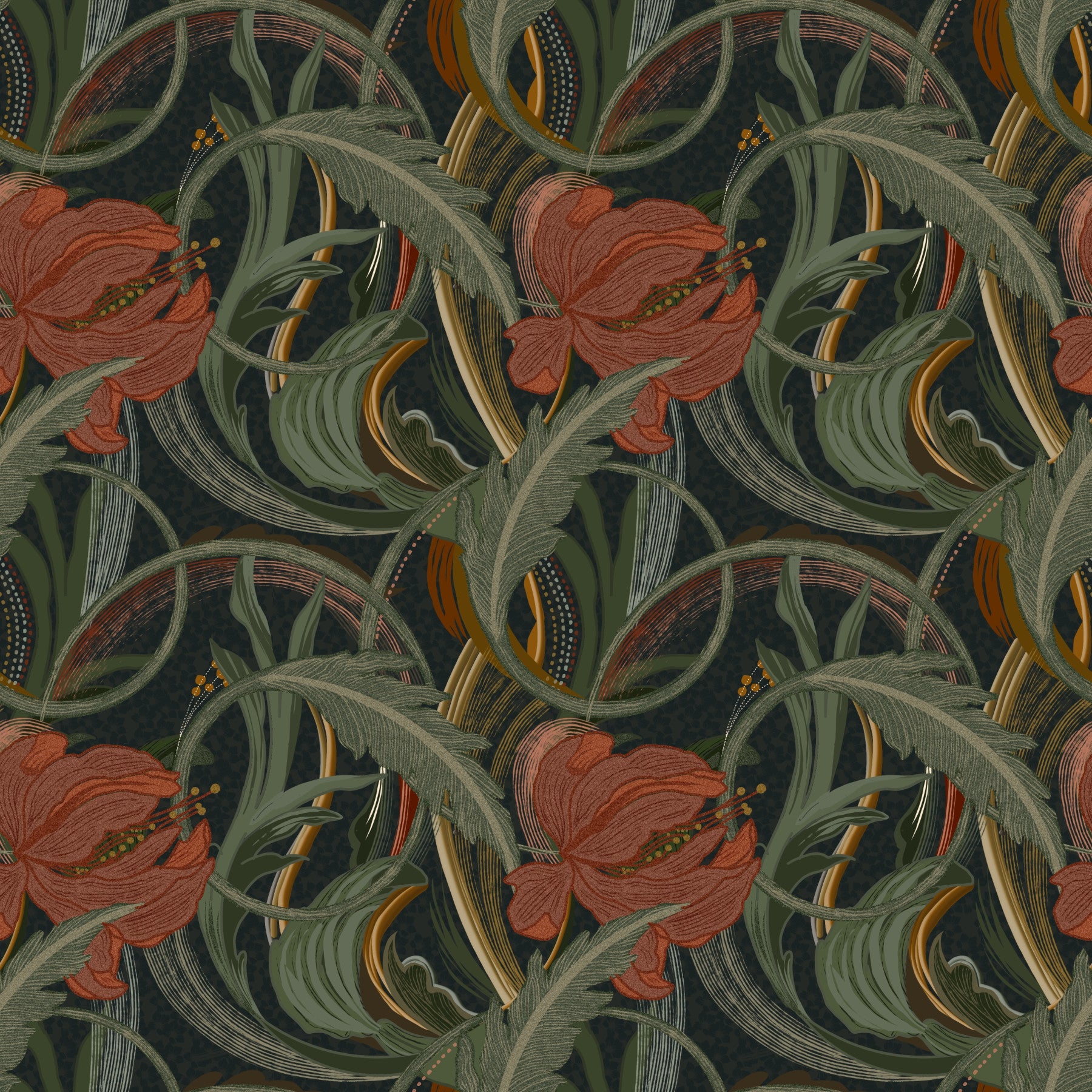 Tapete Mitternachtsgarten Art Nouveau Bloom