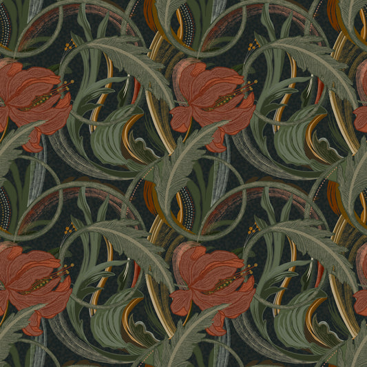 Tapete Mitternachtsgarten Art Nouveau Bloom
