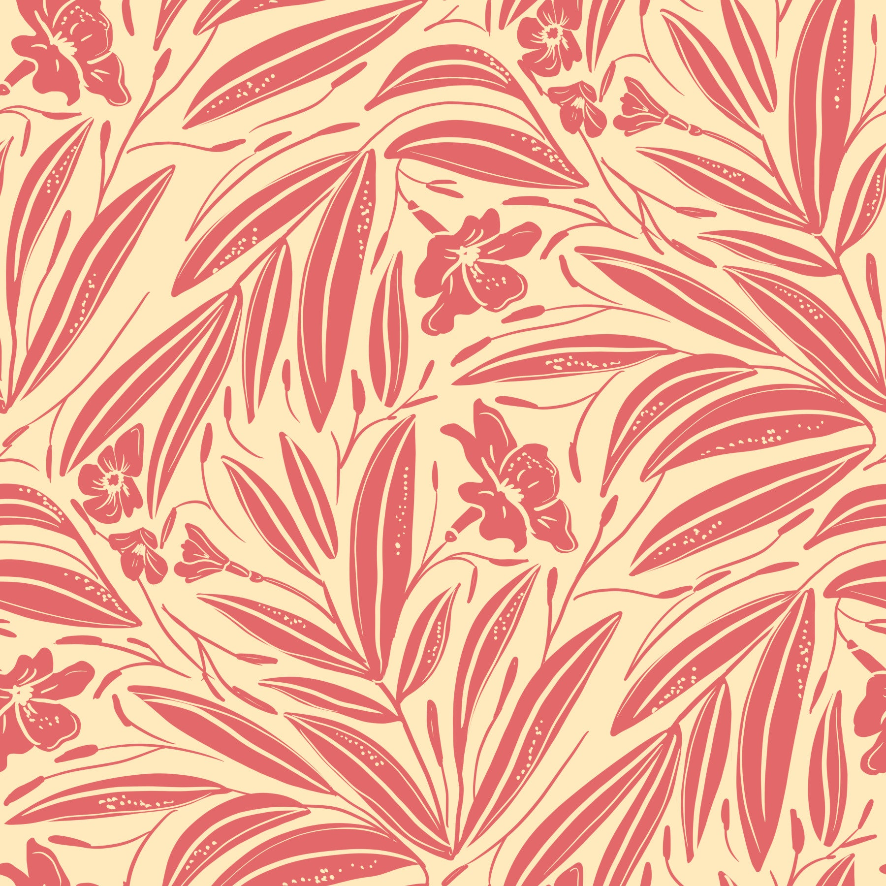 Tapet med botanisk illustration Coral Bloom