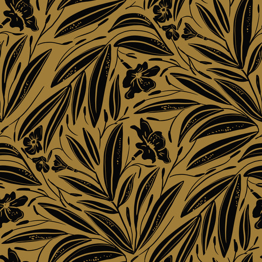 Tapete mit goldenem botanischem Silhouettenmuster