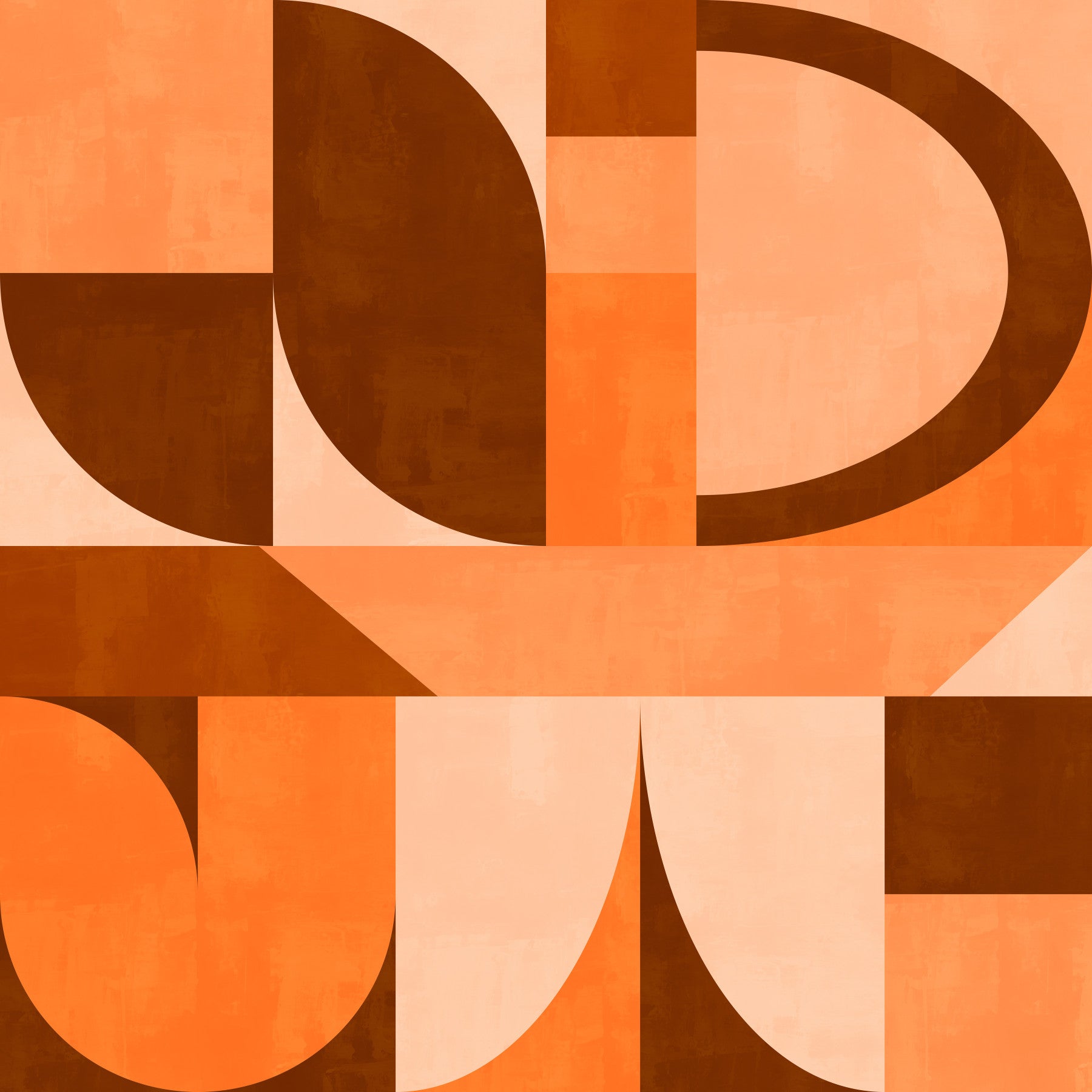 Muurdecoratie met terracotta bogen in mid-century stijl
