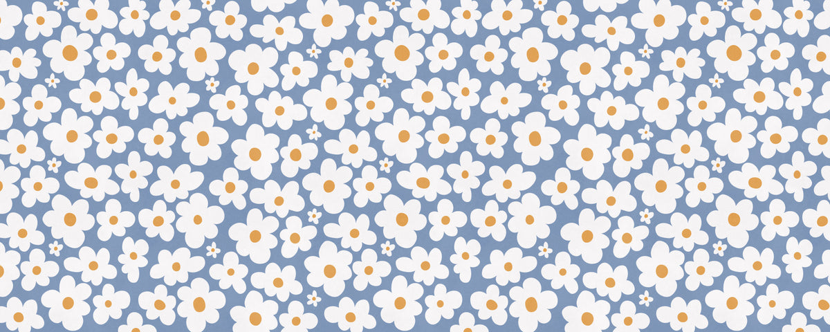 Retro Daisy Bloom Blau Wandbild in your room — zoomed