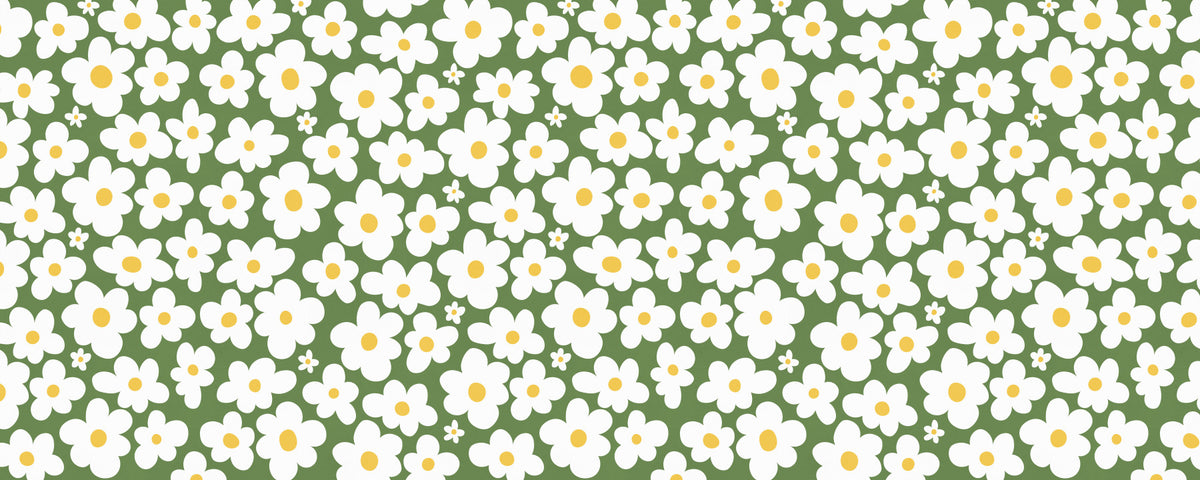 Retro Gänseblümchen-Wiesentapete in your room — zoomed