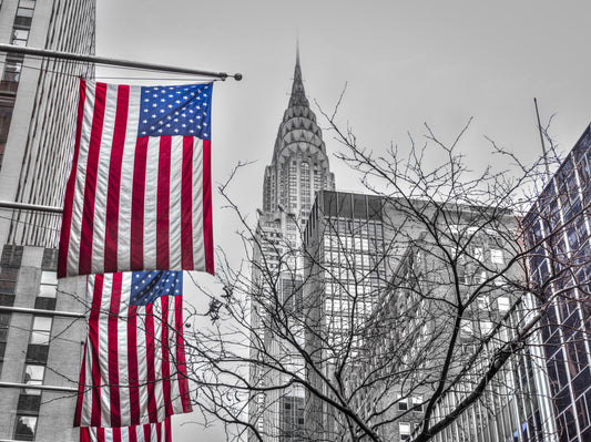 Patriotic Manhattan Cityscape Landmark Wall Mural